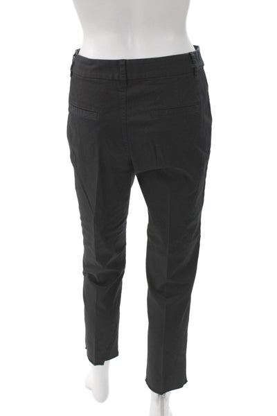 Nili Lotan Women Black Ankle Cropped Dress Pants Cotton Spandex Button Size 0
