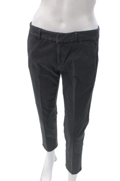Nili Lotan Women Ankle Cropped Chino Pants Dark Gray Cotton Button Size 2