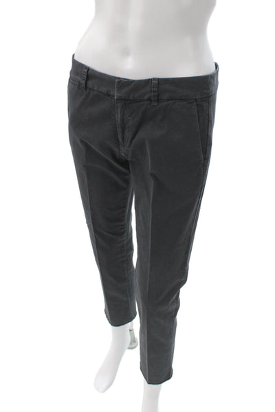 Nili Lotan Women Ankle Cropped Chino Pants Dark Gray Cotton Button Size 2