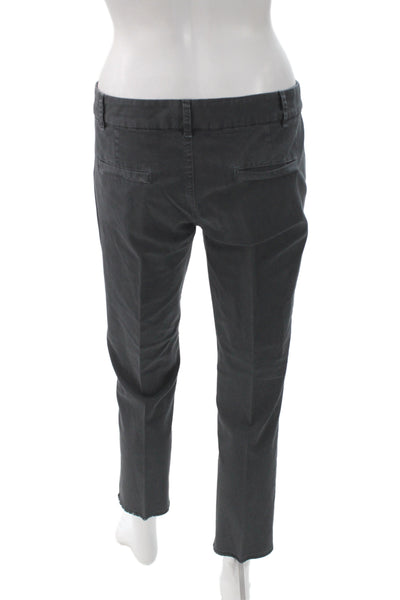Nili Lotan Women Ankle Cropped Chino Pants Dark Gray Cotton Button Size 2
