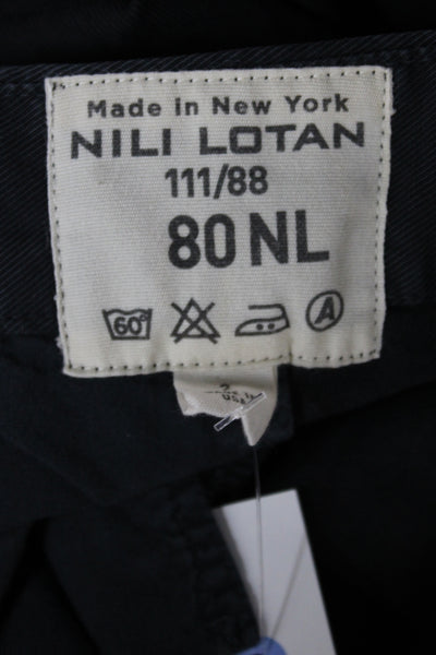 Nili Lotan Women Ankle Cropped Chino Pants Dark Gray Cotton Button Size 2