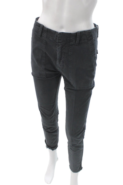 Nili Lotan Women Ankle Cargo Pants Dark Gray Cotton Button Inseam 27 Size 0