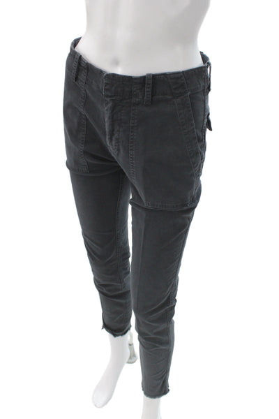 Nili Lotan Women Ankle Cargo Pants Dark Gray Cotton Button Inseam 27 Size 0