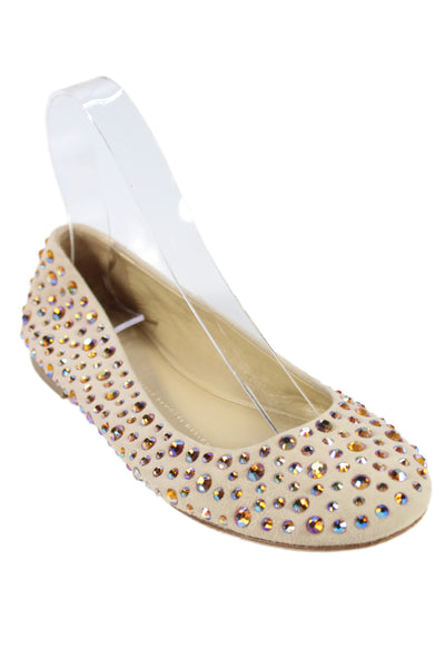 Giuseppe Zanotti Design Womens Embellished Flats Beige Size 36 6