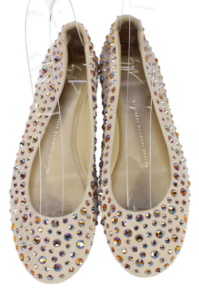 Giuseppe Zanotti Design Womens Embellished Flats Beige Size 36 6