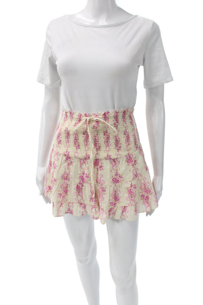 Love Shack Fancy Womens Peasant Mini Skirt Beige Floral Cotton Polyester Size XS