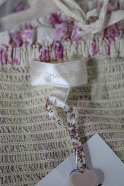 Love Shack Fancy Womens Peasant Mini Skirt Beige Floral Cotton Polyester Size XS