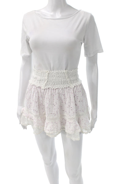 Sunday Tropez Women Peasant Mini Linen Skirt White Size One Size
