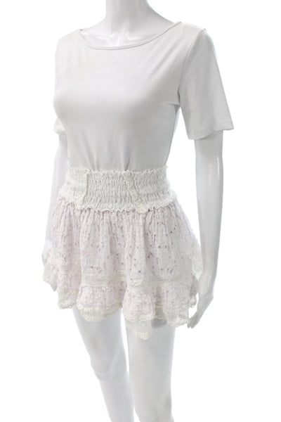 Sunday Tropez Women Peasant Mini Linen Skirt White Size One Size