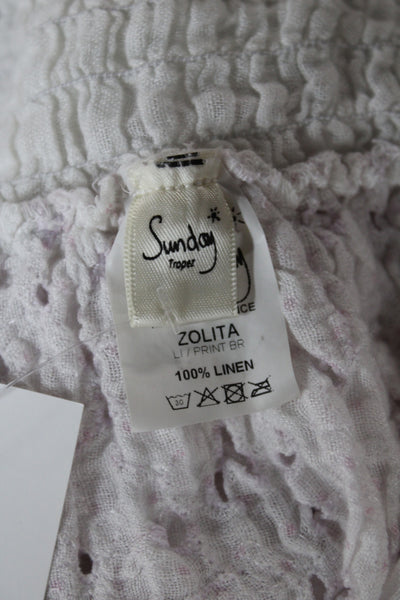 Sunday Tropez Women Peasant Mini Linen Skirt White Size One Size