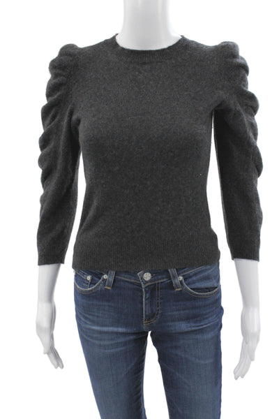 Frame Womens Pullover Cashmere Crewneck 3/4 Sleeve Dark Gray Size XS