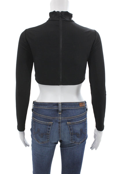 Alice + Olivia Women Cropped Lace Turtleneck Top Black Long Sleeve Zip Size S
