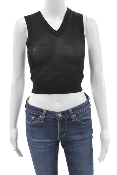 A.L.C. Womens Black Cropped V Neck Tank Cotton Size XS
