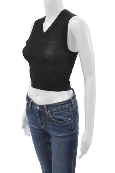 A.L.C. Womens Black Cropped V Neck Tank Cotton Size XS