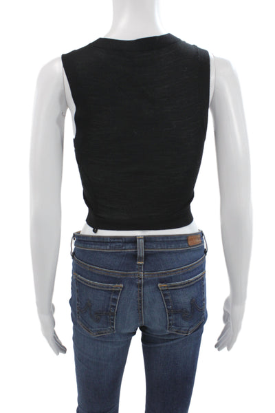 A.L.C. Womens Black Cropped V Neck Tank Cotton Size XS