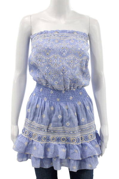 Temptation Positano Women Sleeveless Linen Bohemian Blouse Light Blue Size XS