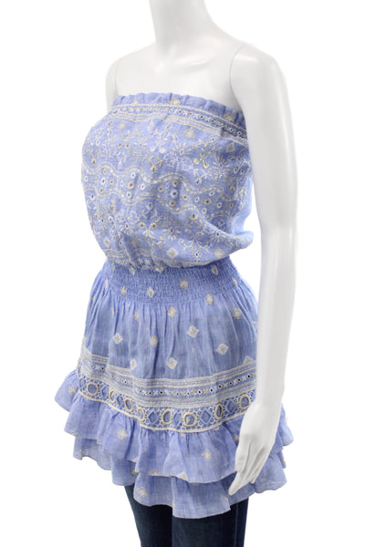 Temptation Positano Women Sleeveless Linen Bohemian Blouse Light Blue Size XS