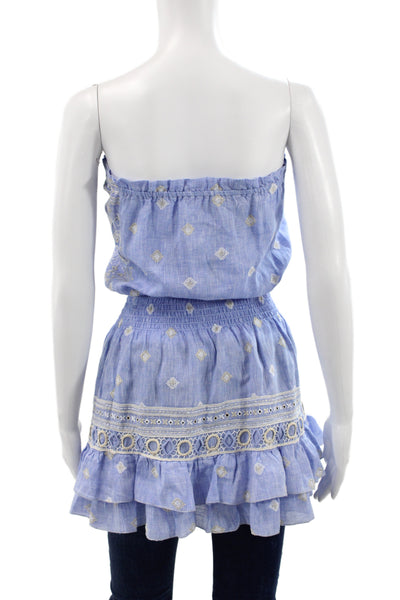Temptation Positano Women Sleeveless Linen Bohemian Blouse Light Blue Size XS