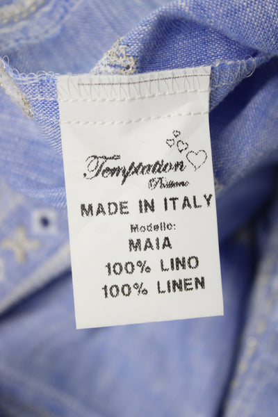 Temptation Positano Women Sleeveless Linen Bohemian Blouse Light Blue Size XS