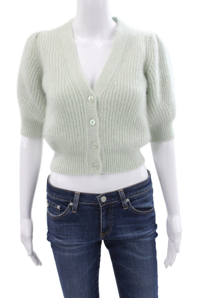 Celine Womens Cardigan Green V-Neck Striped Short-Sleeve Mohair Silk Size XS