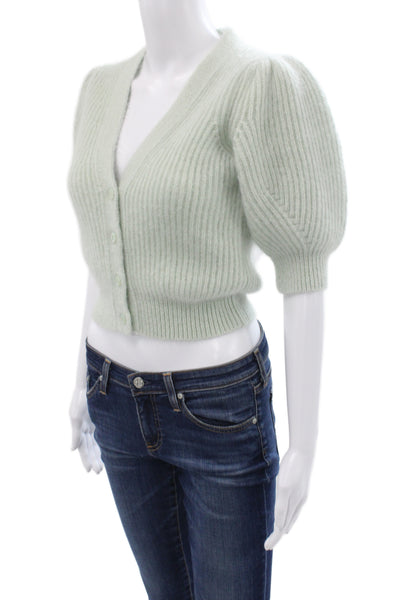 Celine Womens Cardigan Green V-Neck Striped Short-Sleeve Mohair Silk Size XS