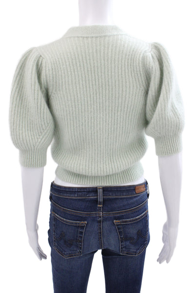 Celine Womens Cardigan Green V-Neck Striped Short-Sleeve Mohair Silk Size XS