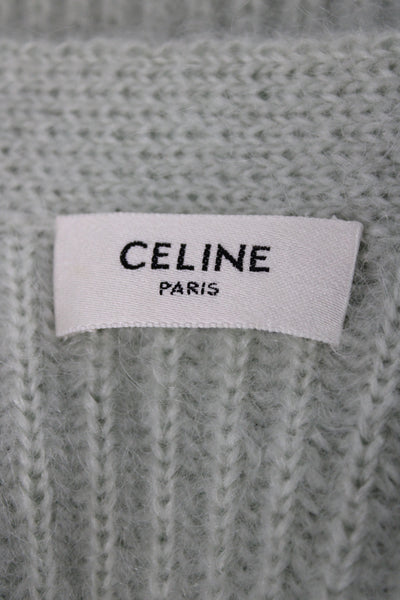 Celine Womens Cardigan Green V-Neck Striped Short-Sleeve Mohair Silk Size XS