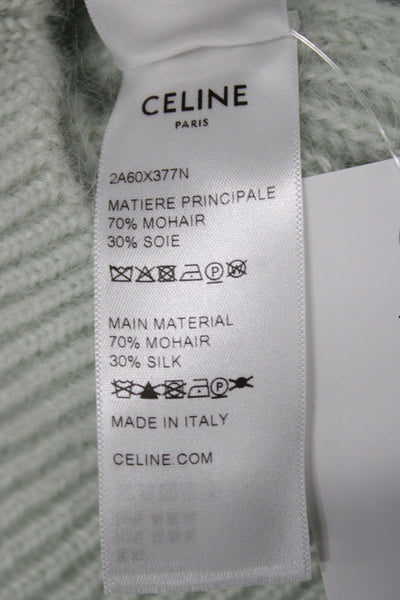 Celine Womens Cardigan Green V-Neck Striped Short-Sleeve Mohair Silk Size XS
