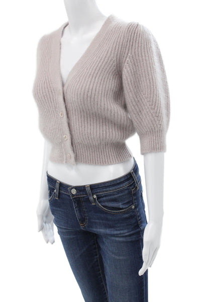 Celine Unisex Cardigan Beige Mohair Silk V Neck Striped 3/4 Sleeve Size XS