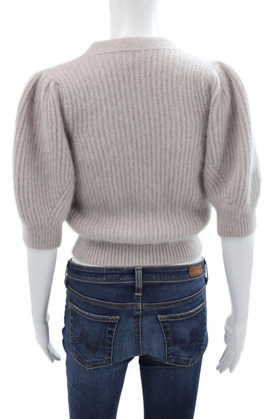 Celine Unisex Cardigan Beige Mohair Silk V Neck Striped 3/4 Sleeve Size XS