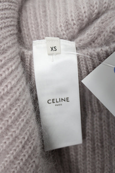 Celine Unisex Cardigan Beige Mohair Silk V Neck Striped 3/4 Sleeve Size XS