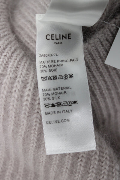 Celine Unisex Cardigan Beige Mohair Silk V Neck Striped 3/4 Sleeve Size XS