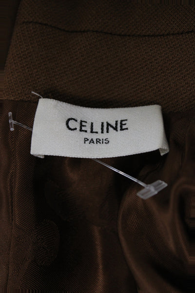 Celine Womens Brown Wool Mock Neck Short Sleeve Mini Shift Dress Size XS
