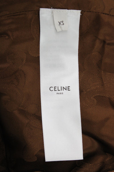 Celine Womens Brown Wool Mock Neck Short Sleeve Mini Shift Dress Size XS
