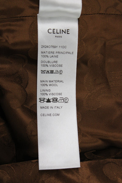 Celine Womens Brown Wool Mock Neck Short Sleeve Mini Shift Dress Size XS