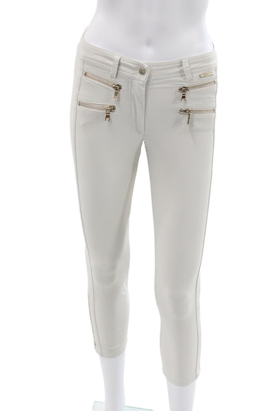 MDC Women White Capri Pants Polyester Spandex Button Size 32