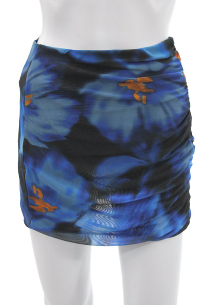 MNG Women Floral Collared Mini Set Blue Long Sleeve Size M