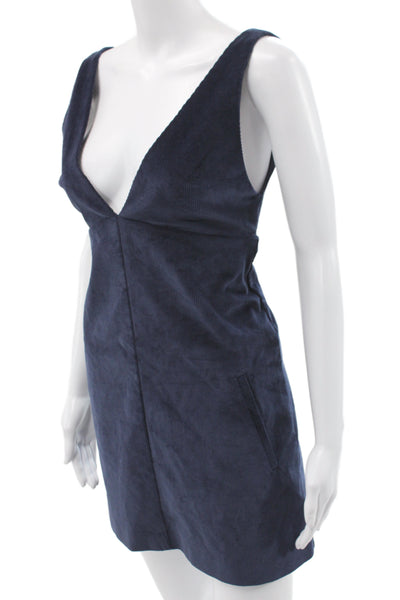 Zara Women Overall Mini Dress Dark Blue V-Neck Sleeveless Size M