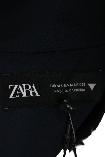 Zara Women Overall Mini Dress Dark Blue V-Neck Sleeveless Size M