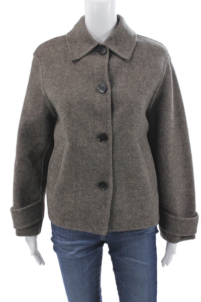 Zara Women Brown Herringbone Wool Blend Pea Coat Button Front Size XS