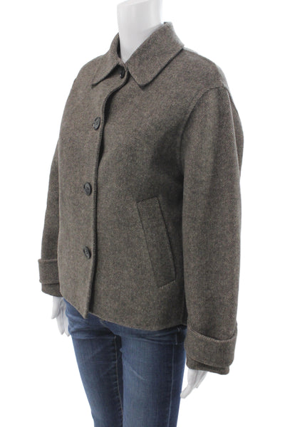 Zara Women Brown Herringbone Wool Blend Pea Coat Button Front Size XS