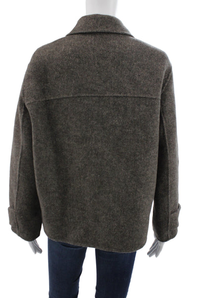 Zara Women Brown Herringbone Wool Blend Pea Coat Button Front Size XS