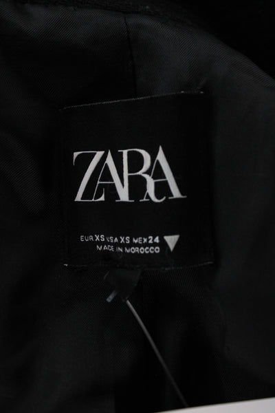 Zara Unisex Pea Coat Black Wool Button Collared Size XS