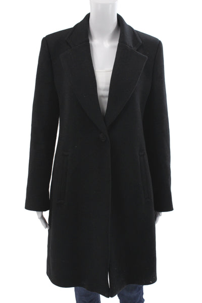 Zara Womens Overcoat Black Wool Blend Collared Button Front Size L