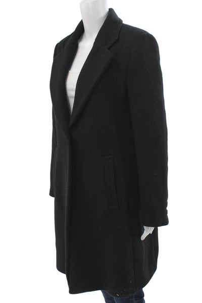 Zara Womens Overcoat Black Wool Blend Collared Button Front Size L