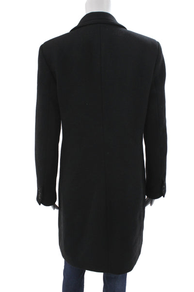 Zara Womens Overcoat Black Wool Blend Collared Button Front Size L