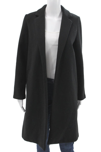 Zara Womens Overcoat Black Wool Collared Long Sleeve Solid Size S