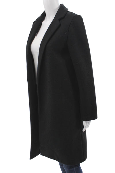 Zara Womens Overcoat Black Wool Collared Long Sleeve Solid Size S