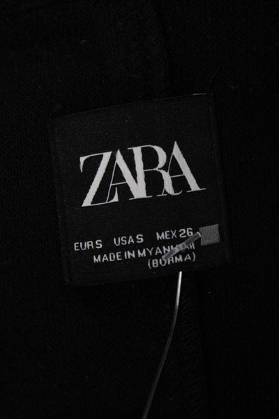 Zara Womens Overcoat Black Wool Collared Long Sleeve Solid Size S