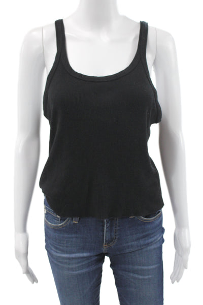 Re/Done x Hanes Women Cropped Basic Black Cotton Tank 90s Round Neck Size L